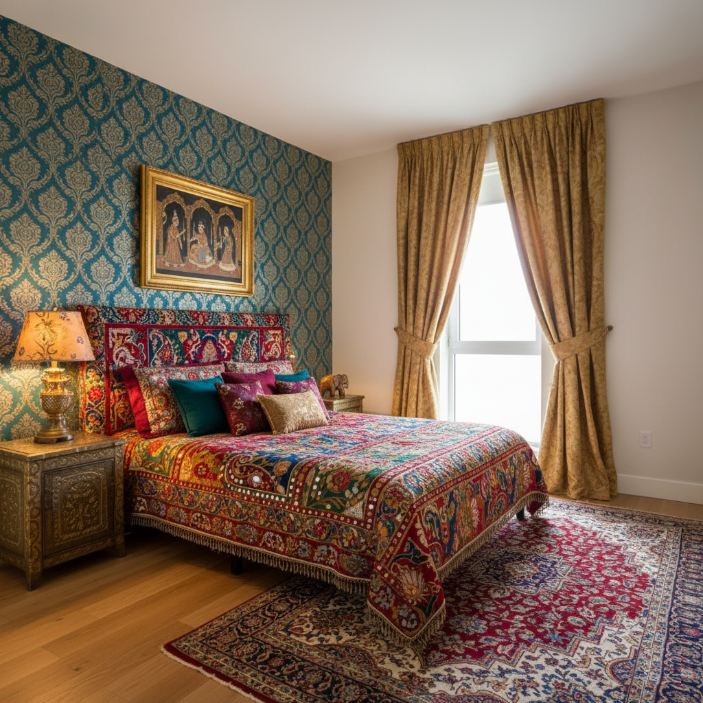 Bed room with indian style decore
